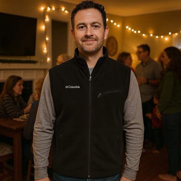 Columbia Fleece Vest Lightweight Outdoor Full Zip Black Men's Size L - Picture 1 of 8